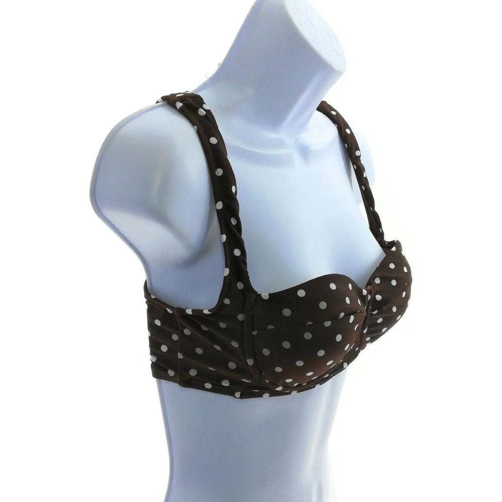 Time and Tru Women's Brown and White Polk a Dot Swim Top - Picture 8 of 12